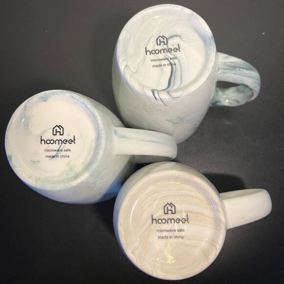 Trio of HOOMEET Marbleized Swirl Pattern Porcelain Mugs ~ Gray, Green & Brown - Picture 8 of 9